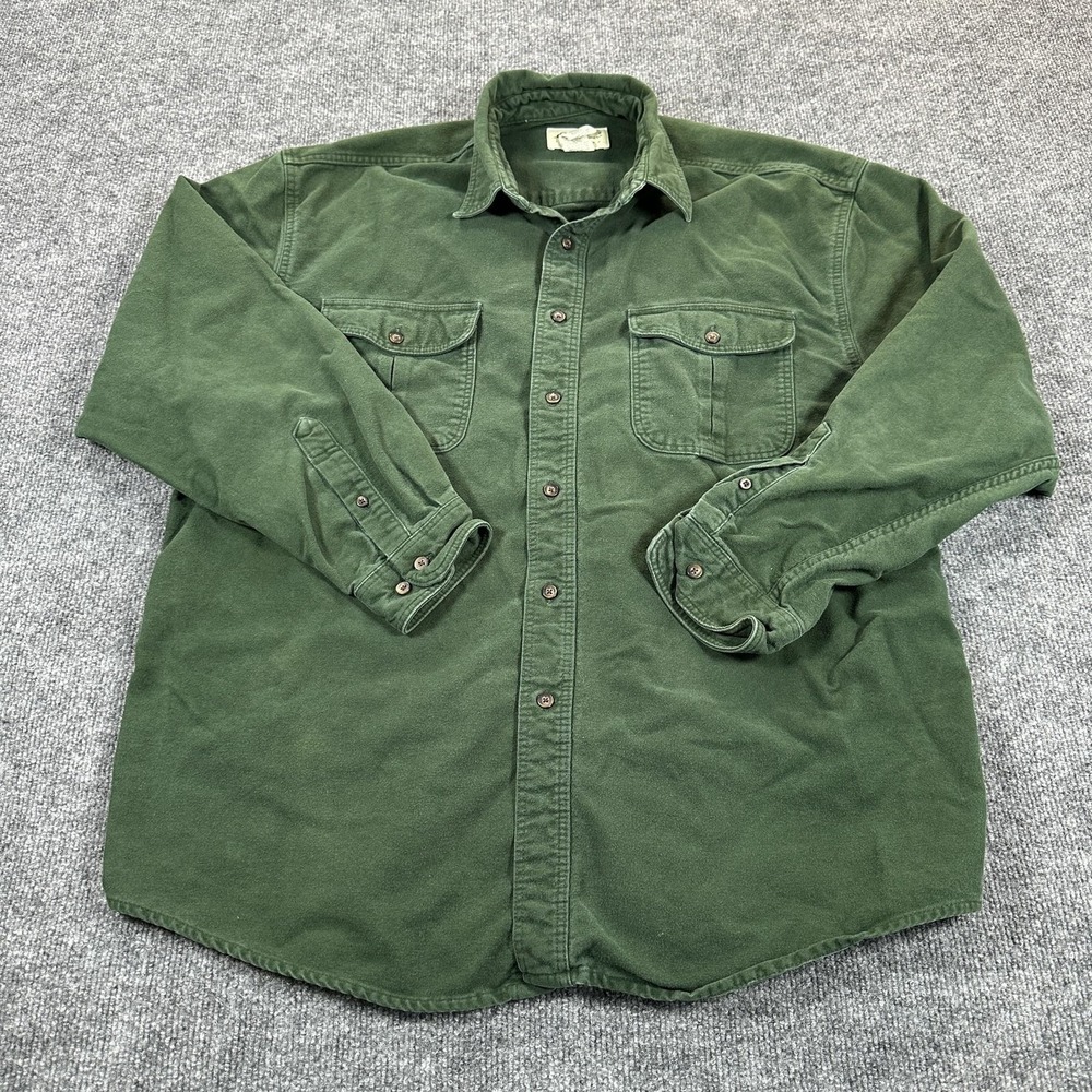 Eddie Bauer Flannel Shirt Mens XL Green Button Up Long Sleeve Pockets Casual